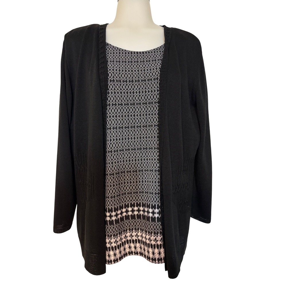 Kim Rogers Open front Black Knit Cardigan Sweater Women XL Preowned Read note!
